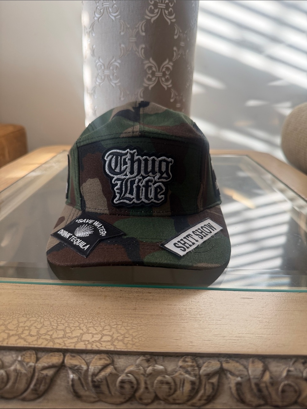 Thug Life Camouflage Patch Baseball Cap - Green Camo